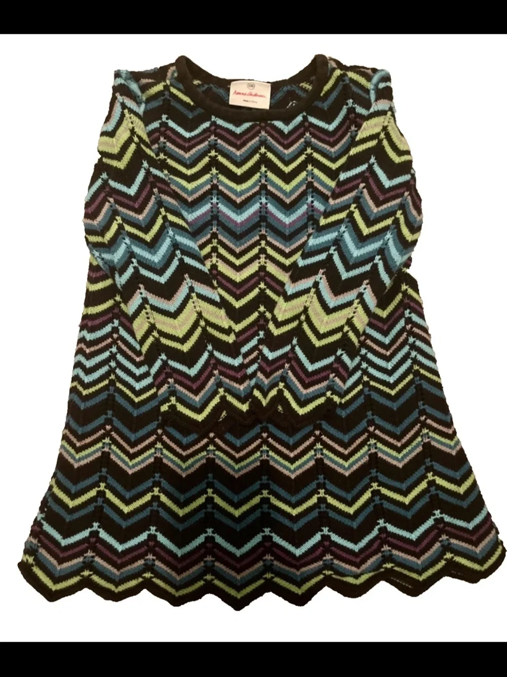 Hanna Andersson Girls Size 4 Chevron Sweater Dress Green Blue Multicolor Knit